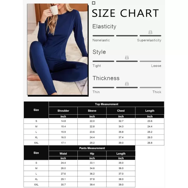 Ekouaer Womens Thermal Underwear Sets Micro Fleece Lined Long Johns Base Layer Thermals 2 Pieces Set SXXLNavy Blue