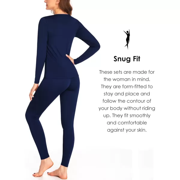 Ekouaer Womens Thermal Underwear Sets Micro Fleece Lined Long Johns Base Layer Thermals 2 Pieces Set SXXLNavy Blue