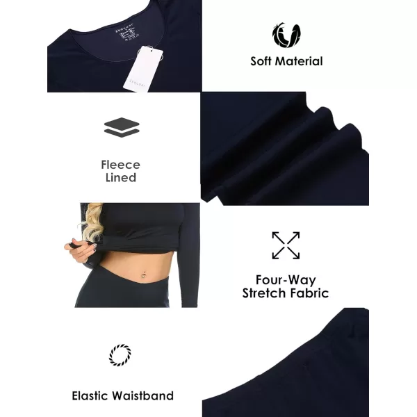 Ekouaer Womens Thermal Underwear Sets Micro Fleece Lined Long Johns Base Layer Thermals 2 Pieces Set SXXLNavy Blue