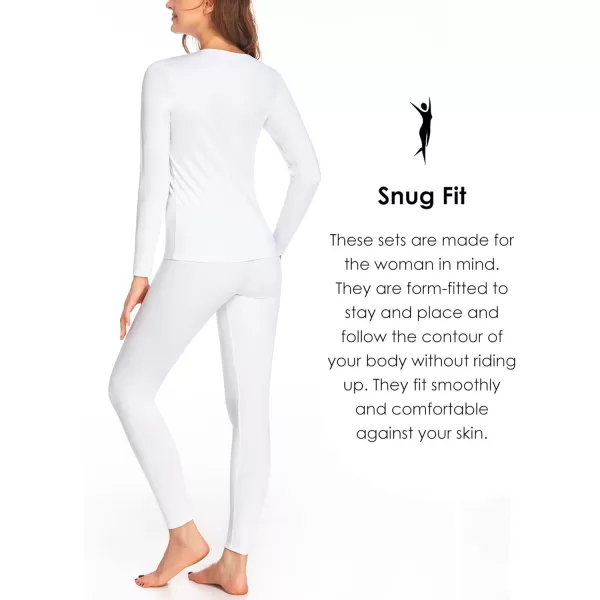 Ekouaer Womens Thermal Underwear Sets Micro Fleece Lined Long Johns Base Layer Thermals 2 Pieces Set SXXLWhite
