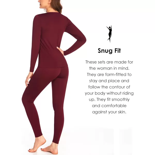 Ekouaer Womens Thermal Underwear Sets Micro Fleece Lined Long Johns Base Layer Thermals 2 Pieces Set SXXLWine Red