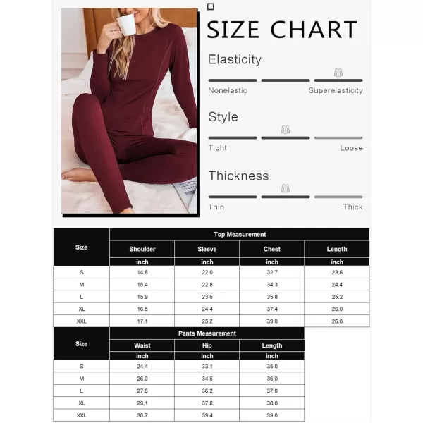 Ekouaer Womens Thermal Underwear Sets Micro Fleece Lined Long Johns Base Layer Thermals 2 Pieces Set SXXLWine Red