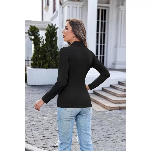 Ekouaer Womens Turtleneck Long Sleeve Shirts Fall Fashion Lightweight Base Layer Solid Slim Fit Thermal Underwear TopsBlackBlack