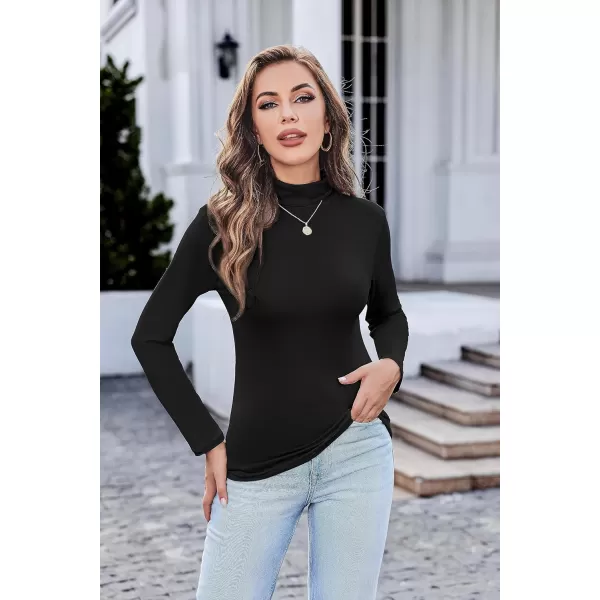 Ekouaer Womens Turtleneck Long Sleeve Shirts Fall Fashion Lightweight Base Layer Solid Slim Fit Thermal Underwear TopsBlackWhite