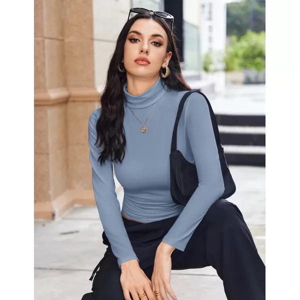 Ekouaer Womens Turtleneck Long Sleeve Shirts Fall Fashion Lightweight Base Layer Solid Slim Fit Thermal Underwear TopsBlue Gray