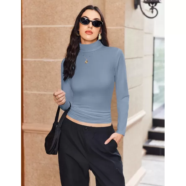 Ekouaer Womens Turtleneck Long Sleeve Shirts Fall Fashion Lightweight Base Layer Solid Slim Fit Thermal Underwear TopsBlue Gray