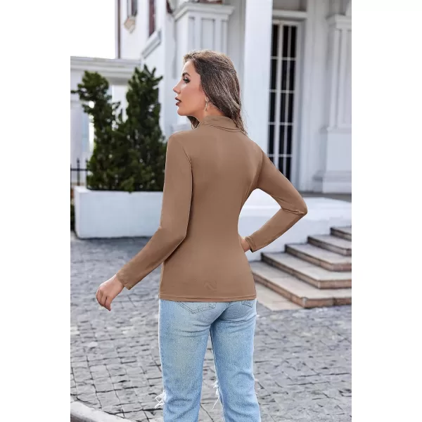 Ekouaer Womens Turtleneck Long Sleeve Shirts Fall Fashion Lightweight Base Layer Solid Slim Fit Thermal Underwear TopsBrown