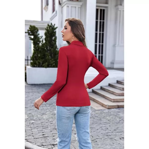 Ekouaer Womens Turtleneck Long Sleeve Shirts Fall Fashion Lightweight Base Layer Solid Slim Fit Thermal Underwear TopsDark Red