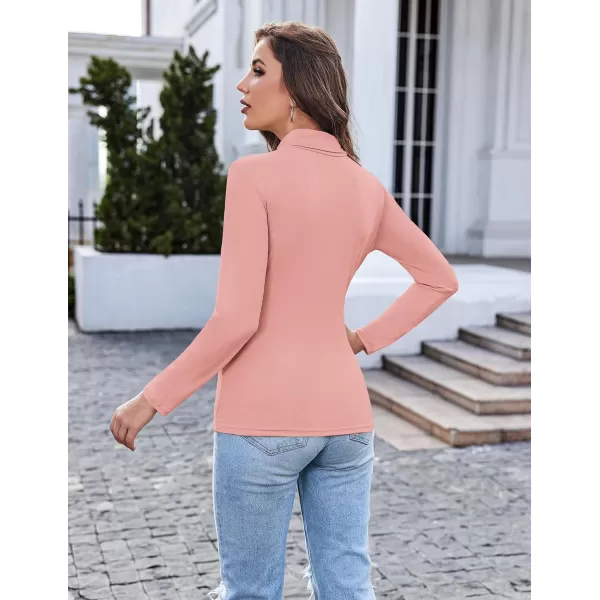 Ekouaer Womens Turtleneck Long Sleeve Shirts Fall Fashion Lightweight Base Layer Solid Slim Fit Thermal Underwear TopsDirty Pink