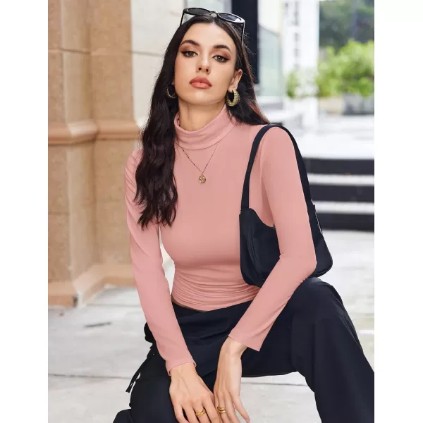 Ekouaer Womens Turtleneck Long Sleeve Shirts Fall Fashion Lightweight Base Layer Solid Slim Fit Thermal Underwear TopsDirty Pink