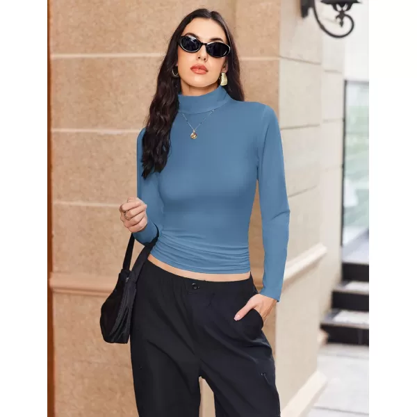 Ekouaer Womens Turtleneck Long Sleeve Shirts Fall Fashion Lightweight Base Layer Solid Slim Fit Thermal Underwear TopsHaze Blue