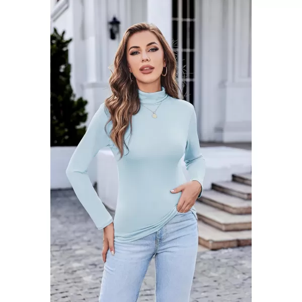 Ekouaer Womens Turtleneck Long Sleeve Shirts Fall Fashion Lightweight Base Layer Solid Slim Fit Thermal Underwear TopsLight Blue