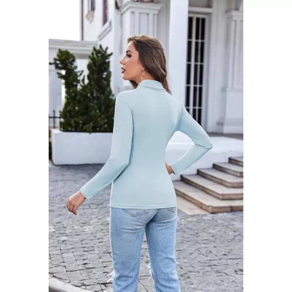 Ekouaer Womens Turtleneck Long Sleeve Shirts Fall Fashion Lightweight Base Layer Solid Slim Fit Thermal Underwear TopsLight Blue