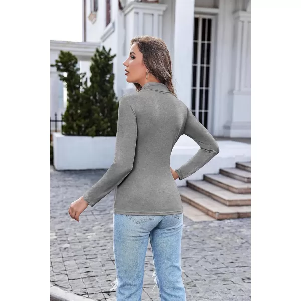 Ekouaer Womens Turtleneck Long Sleeve Shirts Fall Fashion Lightweight Base Layer Solid Slim Fit Thermal Underwear TopsLight Gray