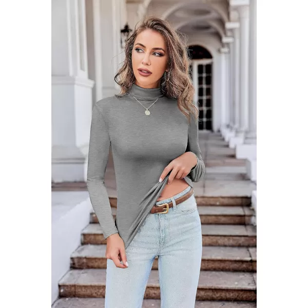 Ekouaer Womens Turtleneck Long Sleeve Shirts Fall Fashion Lightweight Base Layer Solid Slim Fit Thermal Underwear TopsLight Gray