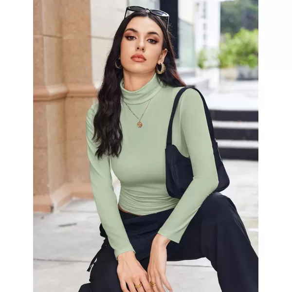 Ekouaer Womens Turtleneck Long Sleeve Shirts Fall Fashion Lightweight Base Layer Solid Slim Fit Thermal Underwear TopsLight Green