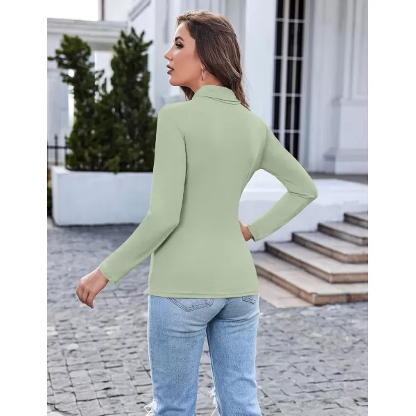 Ekouaer Womens Turtleneck Long Sleeve Shirts Fall Fashion Lightweight Base Layer Solid Slim Fit Thermal Underwear TopsLight Green