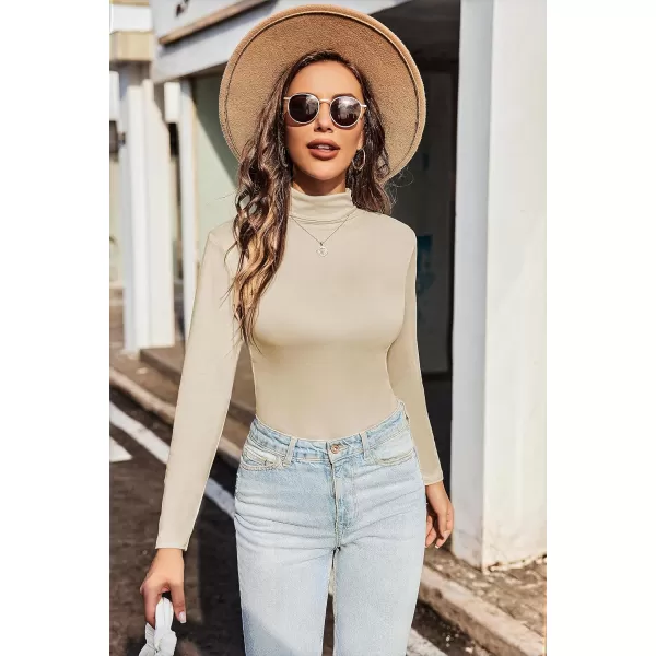 Ekouaer Womens Turtleneck Long Sleeve Shirts Fall Fashion Lightweight Base Layer Solid Slim Fit Thermal Underwear TopsLight Khaki