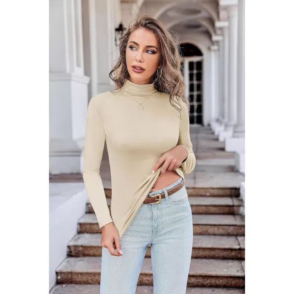 Ekouaer Womens Turtleneck Long Sleeve Shirts Fall Fashion Lightweight Base Layer Solid Slim Fit Thermal Underwear TopsLight Khaki