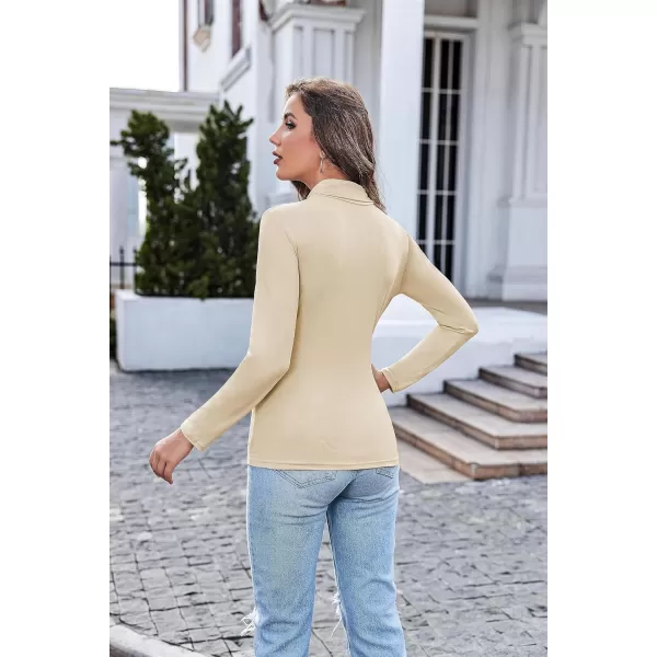 Ekouaer Womens Turtleneck Long Sleeve Shirts Fall Fashion Lightweight Base Layer Solid Slim Fit Thermal Underwear TopsLight Khaki