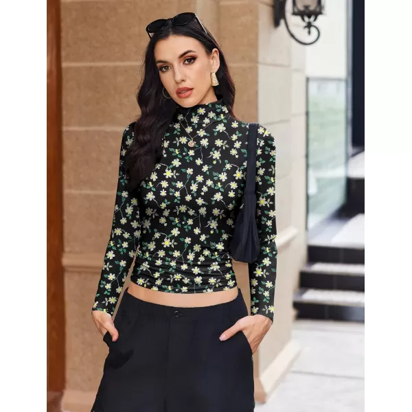 Ekouaer Womens Turtleneck Long Sleeve Shirts Fall Fashion Lightweight Base Layer Solid Slim Fit Thermal Underwear TopsLong Sleeve Little Daisy