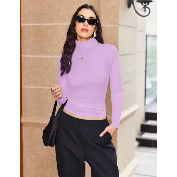 Ekouaer Womens Turtleneck Long Sleeve Shirts Fall Fashion Lightweight Base Layer Solid Slim Fit Thermal Underwear TopsPurple