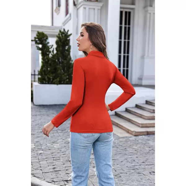 Ekouaer Womens Turtleneck Long Sleeve Shirts Fall Fashion Lightweight Base Layer Solid Slim Fit Thermal Underwear TopsRed