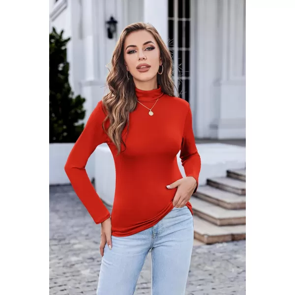 Ekouaer Womens Turtleneck Long Sleeve Shirts Fall Fashion Lightweight Base Layer Solid Slim Fit Thermal Underwear TopsRed