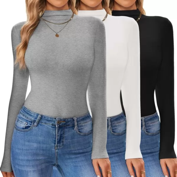 Ekouaer 3 Pack Turtleneck Shirt Women Long Sleeve Mock Neck Slim Fit Tops Winter Thermal Base Layer Soft Stretch UndershirtsBlackLight GrayWhite