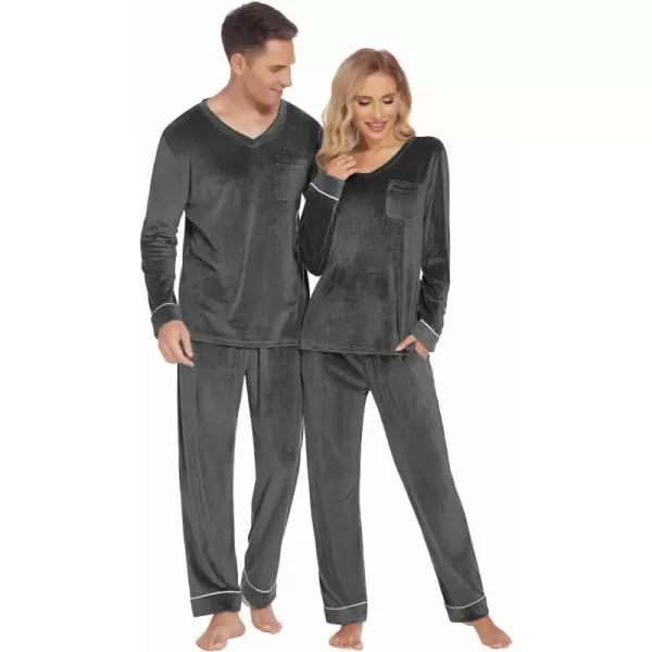 Ekouaer Couples Matching Pajamas Sets Velvet PJs Set for Men and Women Velour Long Sleeve Sleepwear SXXLMen Deep Gray