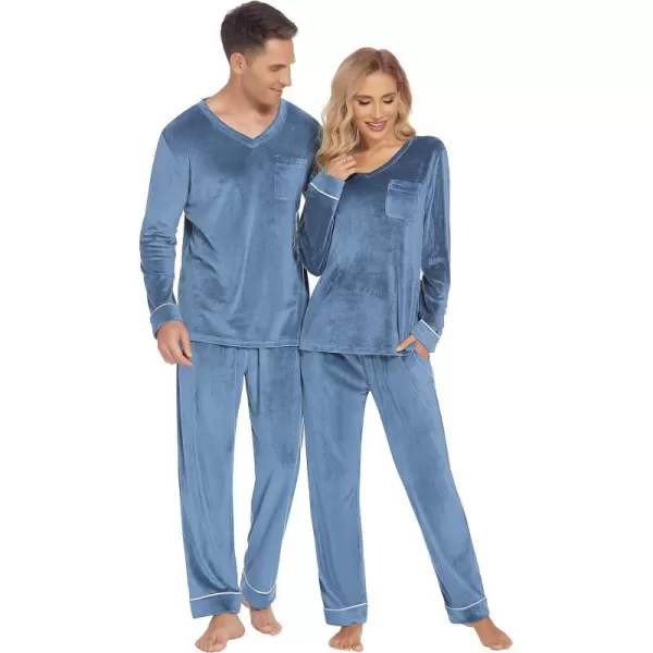 Ekouaer Couples Matching Pajamas Sets Velvet PJs Set for Men and Women Velour Long Sleeve Sleepwear SXXLWomen Blue