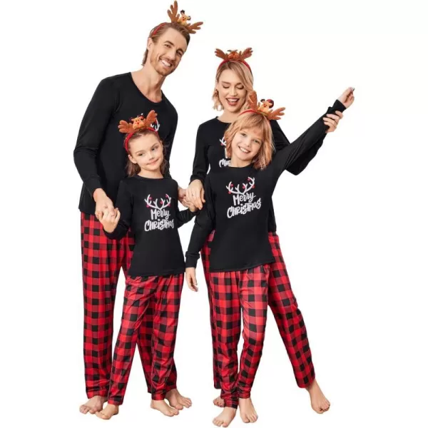 Ekouaer Matching Family Christmas Pajamas Holiday Sleepwear Set Long Sleeve Pullover and Printed Pants SXXLKids Deer With Red Plaid