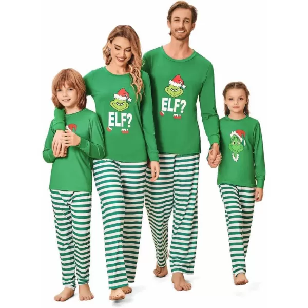 Ekouaer Matching Family Christmas Pajamas Holiday Sleepwear Set Long Sleeve Pullover and Printed Pants SXXLKids Green Stripes