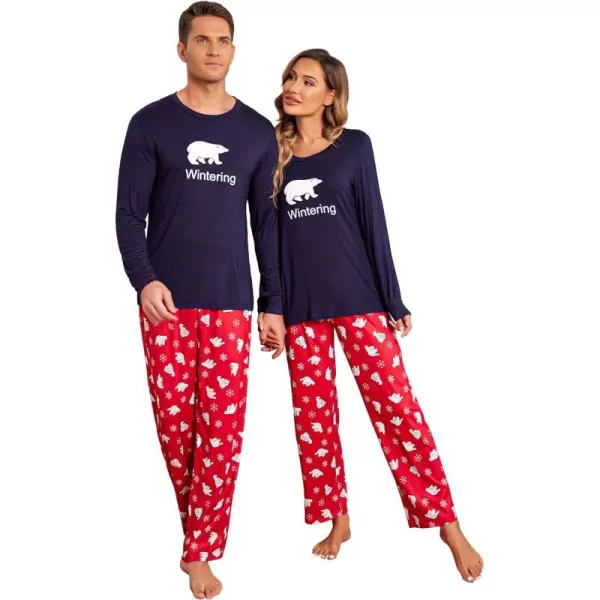 Ekouaer Matching Family Christmas Pajamas Holiday Sleepwear Set Long Sleeve Pullover and Printed Pants SXXLMen Navy With Polar Bear