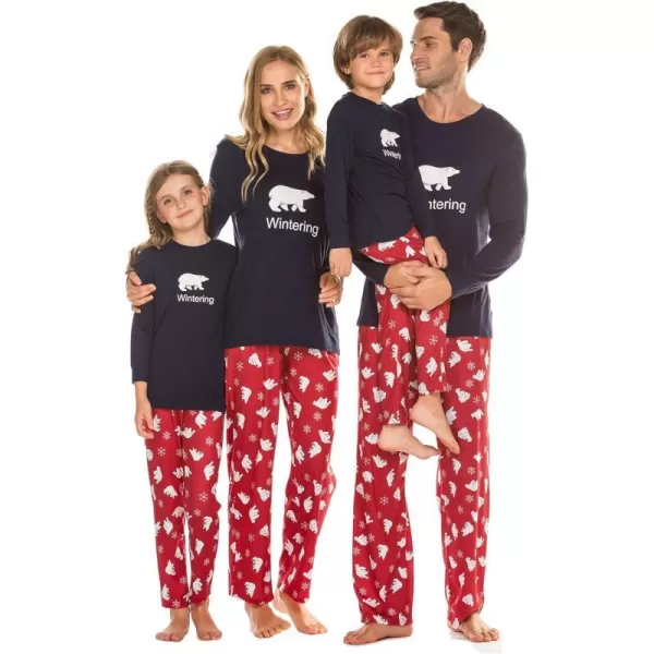 Ekouaer Matching Family Christmas Pajamas Holiday Sleepwear Set Long Sleeve Pullover and Printed Pants SXXLWomen Navy With Polar Bear