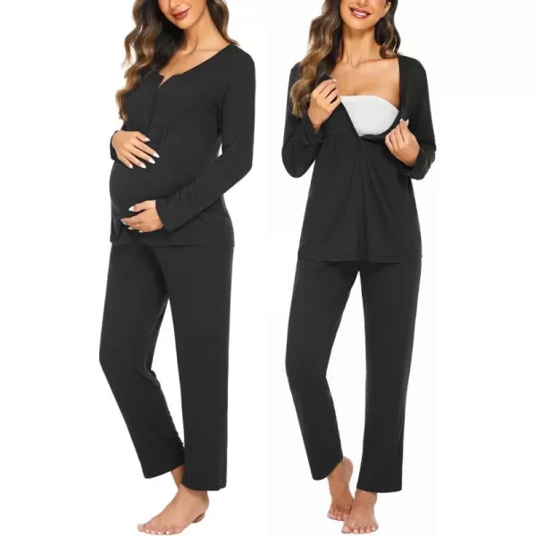 Ekouaer Maternity Nursing Pajama Sets Labor Delivery Pjs Long Sleeve Breastfeeding Pajamas Pregnancy Sleepwear Set SXXLBlack