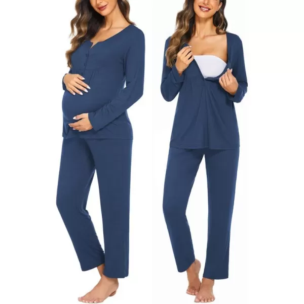 Ekouaer Maternity Nursing Pajama Sets Labor Delivery Pjs Long Sleeve Breastfeeding Pajamas Pregnancy Sleepwear Set SXXLBlue