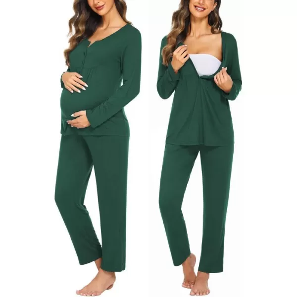 Ekouaer Maternity Nursing Pajama Sets Labor Delivery Pjs Long Sleeve Breastfeeding Pajamas Pregnancy Sleepwear Set SXXLGreen