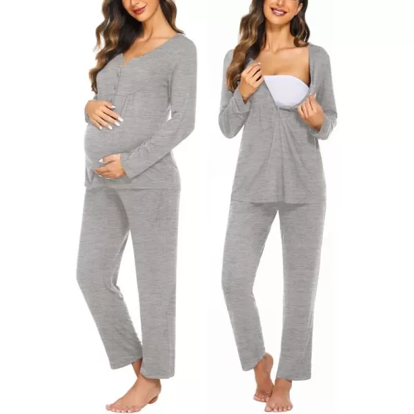 Ekouaer Maternity Nursing Pajama Sets Labor Delivery Pjs Long Sleeve Breastfeeding Pajamas Pregnancy Sleepwear Set SXXLHeather Grey