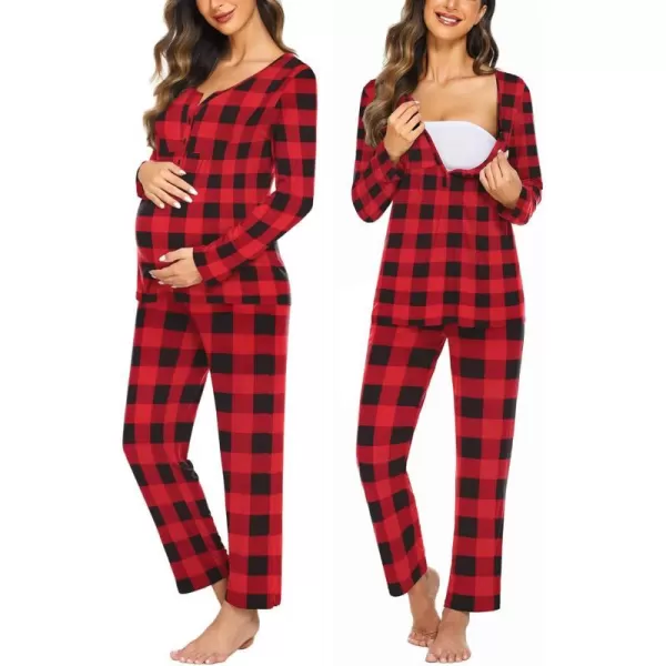 Ekouaer Maternity Nursing Pajama Sets Labor Delivery Pjs Long Sleeve Breastfeeding Pajamas Pregnancy Sleepwear Set SXXLRed amp Black Plaid