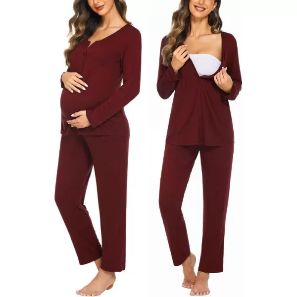 Ekouaer Maternity Nursing Pajama Sets Labor Delivery Pjs Long Sleeve Breastfeeding Pajamas Pregnancy Sleepwear Set SXXLWine Red