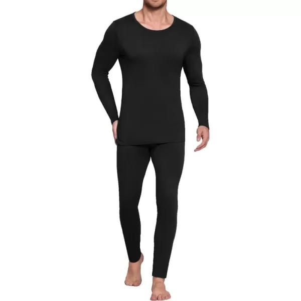 Ekouaer Mens Long Johns Thermal Underwear Micro Soft Fleece Lined Base Layer Set Cold Weather Warm Underwear Top and BottomBlack