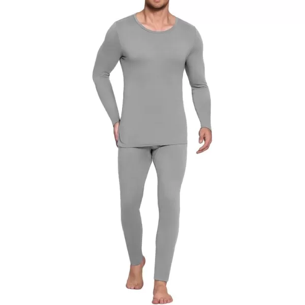 Ekouaer Mens Long Johns Thermal Underwear Micro Soft Fleece Lined Base Layer Set Cold Weather Warm Underwear Top and BottomLight Grey