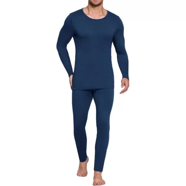 Ekouaer Mens Long Johns Thermal Underwear Micro Soft Fleece Lined Base Layer Set Cold Weather Warm Underwear Top and BottomNavy Blue