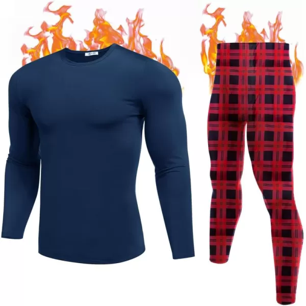 Ekouaer Mens Long Johns Thermal Underwear Micro Soft Fleece Lined Base Layer Set Cold Weather Warm Underwear Top and BottomNavy Top With Red Blackplaid Pants