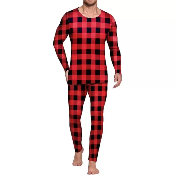 Ekouaer Mens Long Johns Thermal Underwear Micro Soft Fleece Lined Base Layer Set Cold Weather Warm Underwear Top and BottomRed Black  Plaid