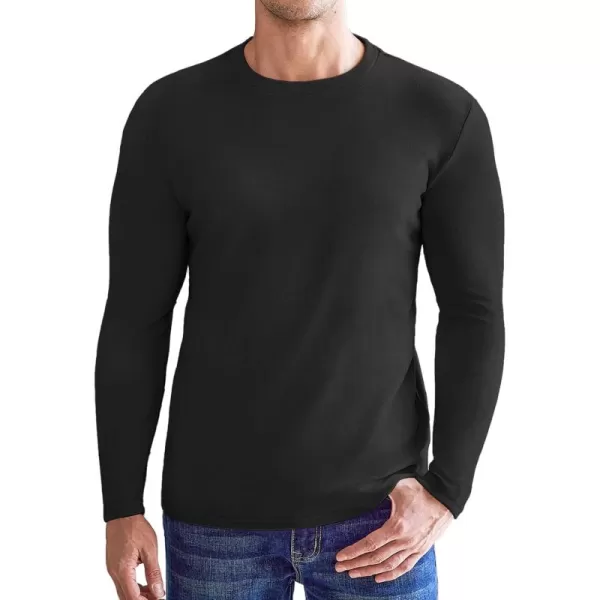 Ekouaer Mens Long Sleeve Shirts Crew Neck Fleece Thermal Undershirts Midweight Sweatshirts Soft Base Layer Pullover Tee TopsBlack