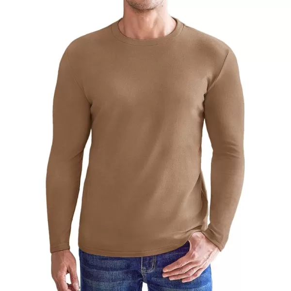 Ekouaer Mens Long Sleeve Shirts Crew Neck Fleece Thermal Undershirts Midweight Sweatshirts Soft Base Layer Pullover Tee TopsBronze