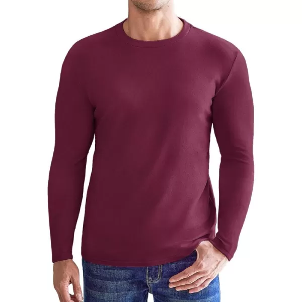 Ekouaer Mens Long Sleeve Shirts Crew Neck Fleece Thermal Undershirts Midweight Sweatshirts Soft Base Layer Pullover Tee TopsDark Red