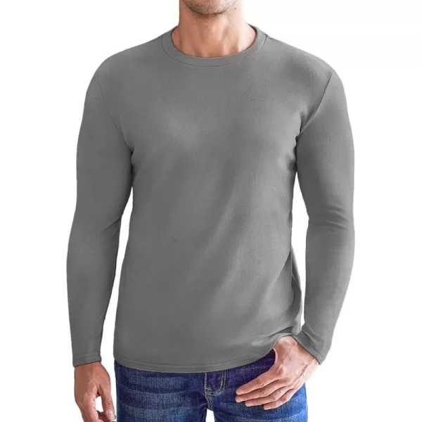 Ekouaer Mens Long Sleeve Shirts Crew Neck Fleece Thermal Undershirts Midweight Sweatshirts Soft Base Layer Pullover Tee TopsGrey